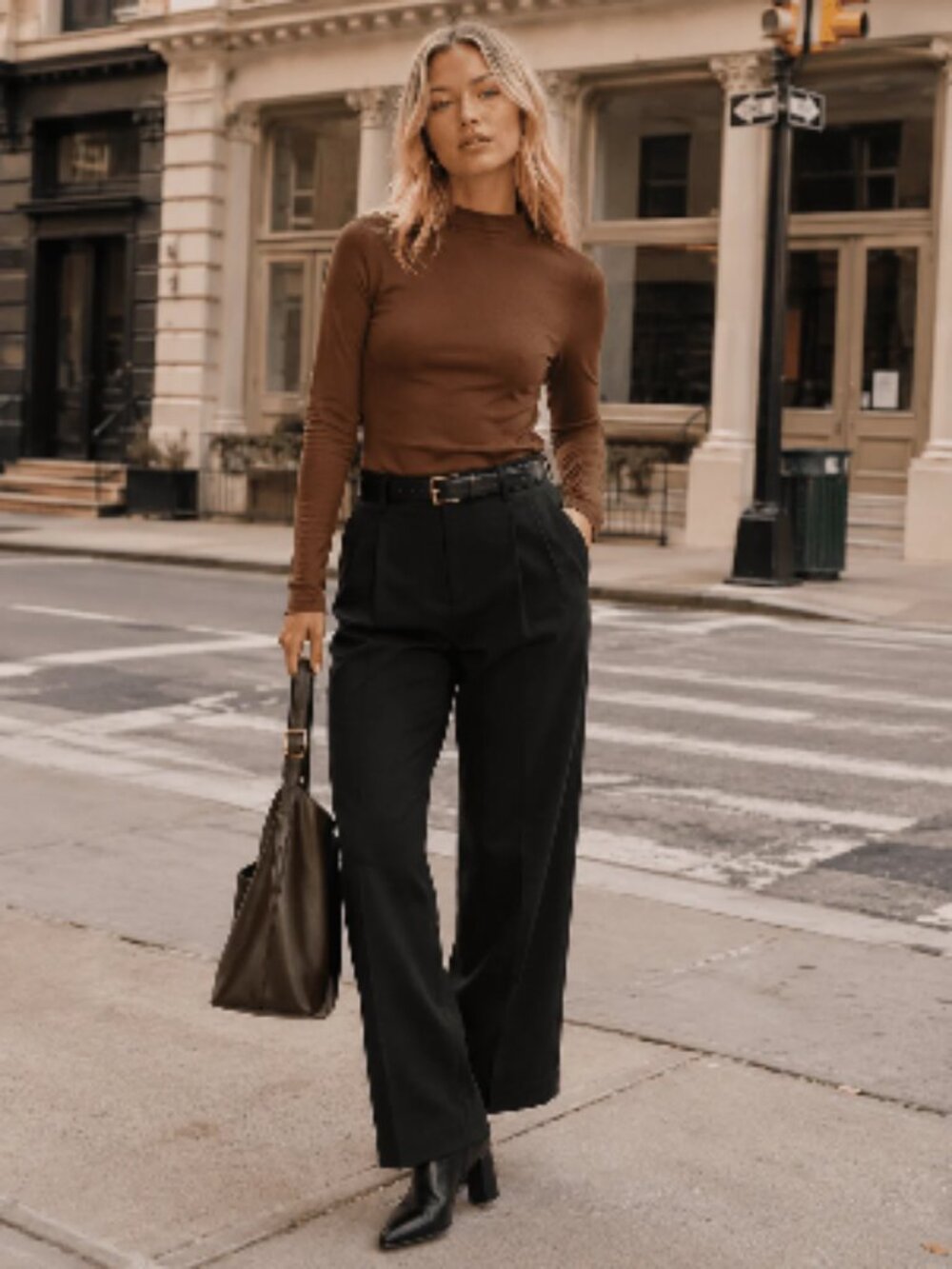 NWT Long Sleeve Ribbed Mock Neck Top Brown Clean Girl Basic